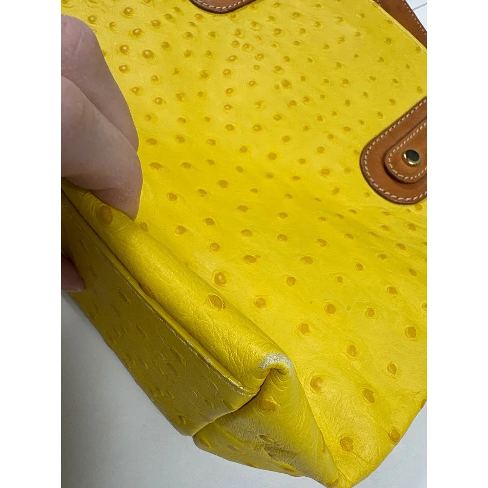 Maurizio Taiuti Yellow‎ Ostrich Embossed Leather Tote Bag Made in Italy Handbag